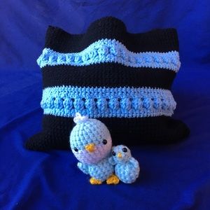 Crochet Set: Cute  Bag & Two Blue Penguin Dolls